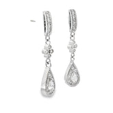 14k White Gold 1.00ct F VS2 Round and Pear Shaped Diamond Total Weight Drop Earrings